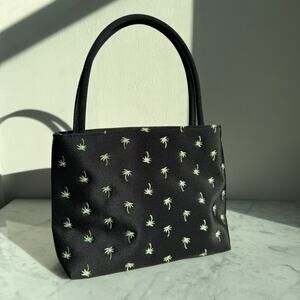 Sunny Hawaii Black Palm Tree Embroidered Handbag Small Tote